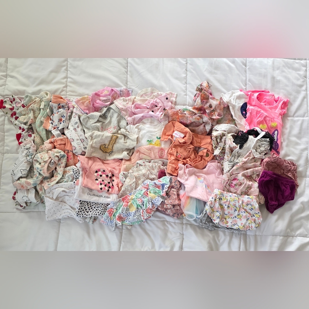 39pc. Bundle of baby girl clothing (0-3m)